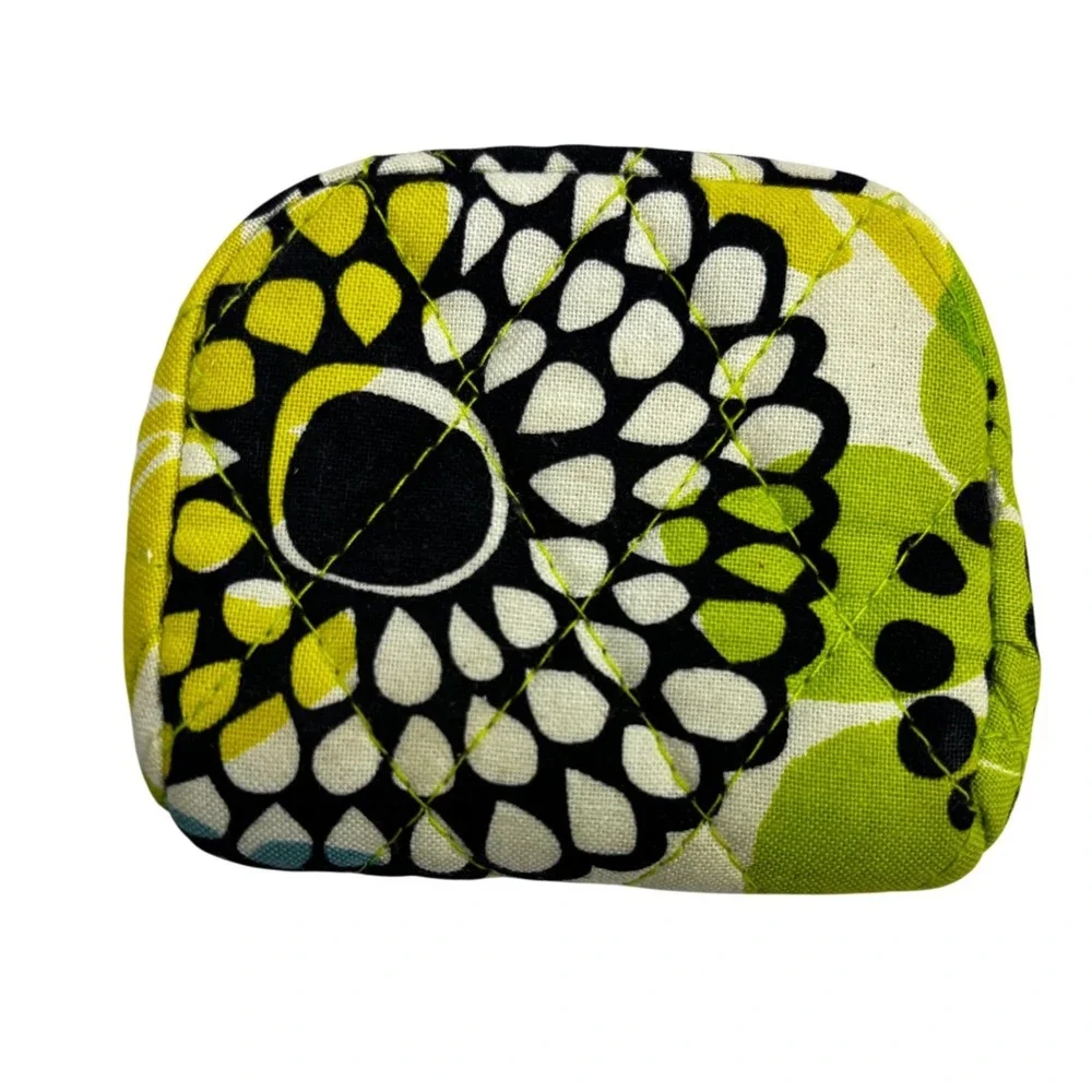 Vera Bradley Quilted Floral Coin Purse Kiss Lock Green Blue Mirror Small Pouch - Picture 2 of 6